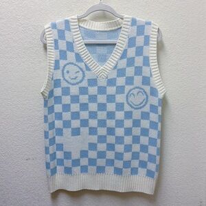 Blue and White Checkered Women's Vest
